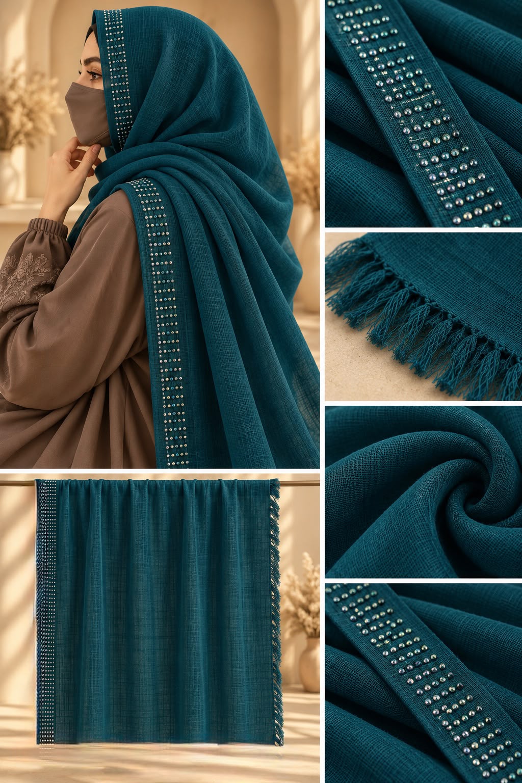Deep Teal Rhinestone Hijab