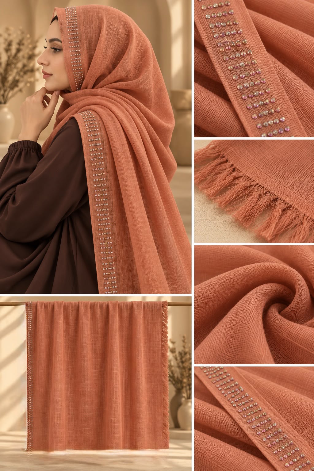 Terracotta Rose Rhinestone Hijab