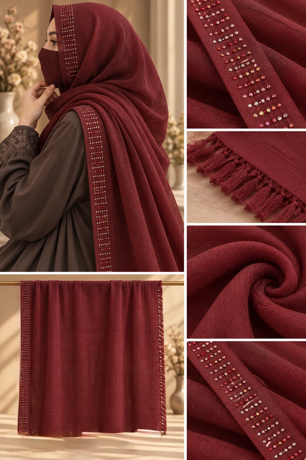 Wine Berry Rhinestone Hijab