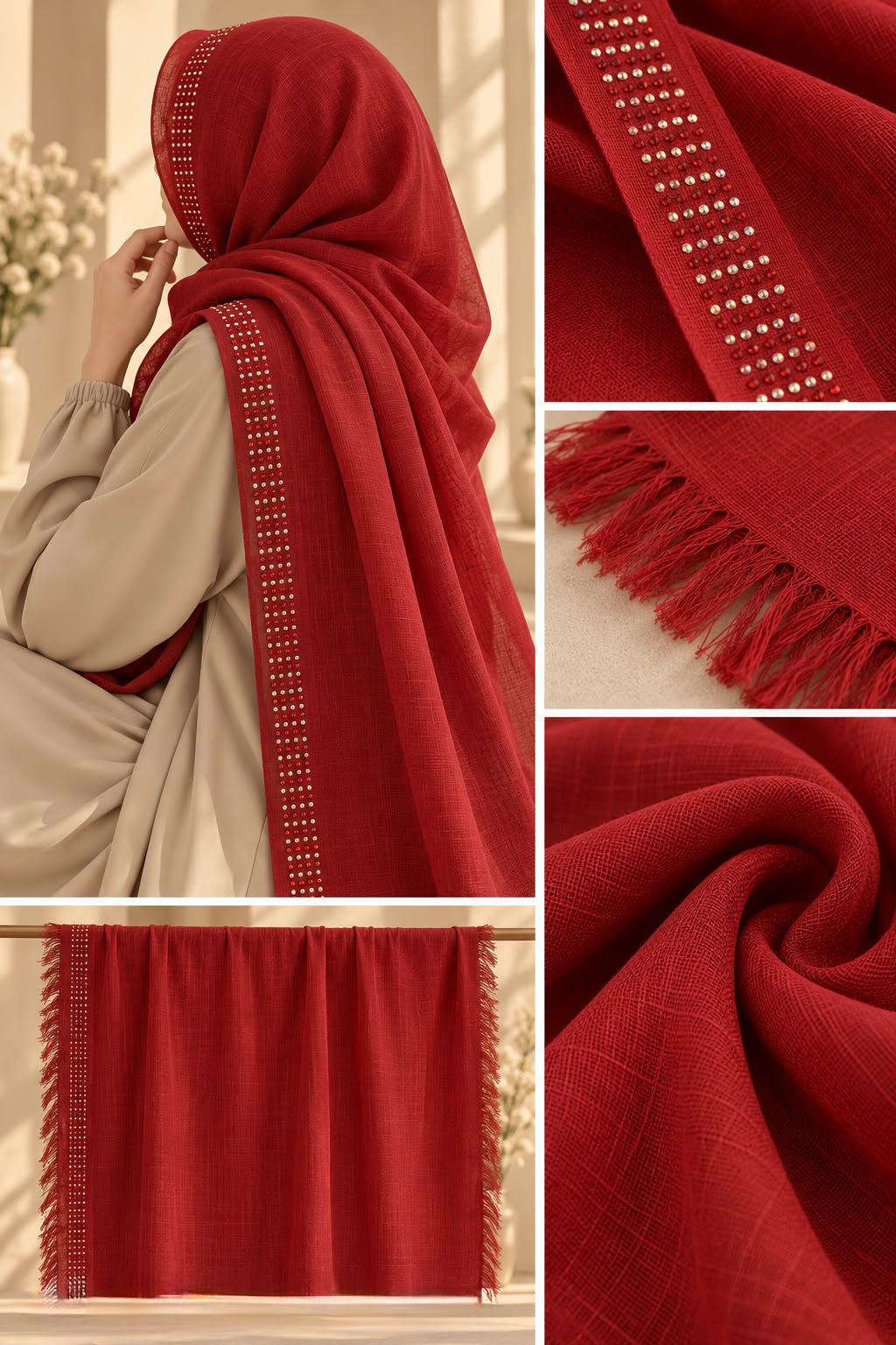 Ruby Red Rhinestone Hijab